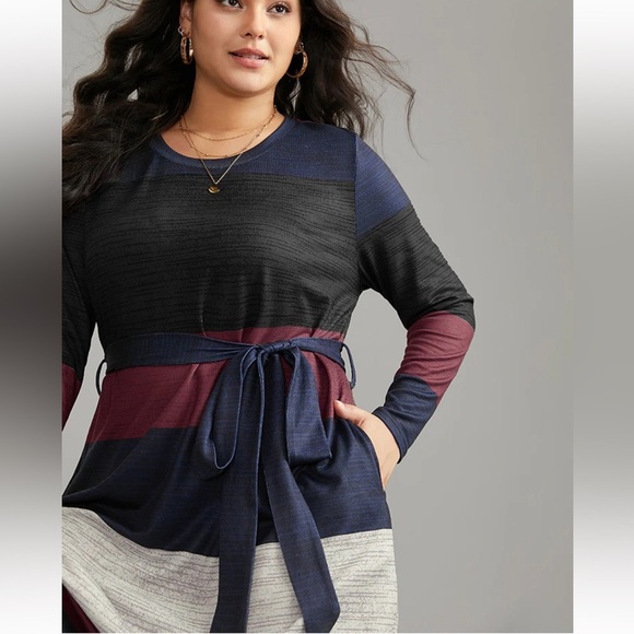 BloomChic Plus Size 6XL Colorblock Contrast Heather Belted Dress us30 - Picture 3 of 5